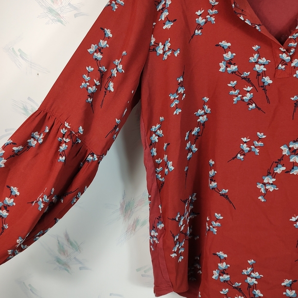LOFT Outlet Red Floral Long Sleeve Blouse SP - Picture 4 of 9